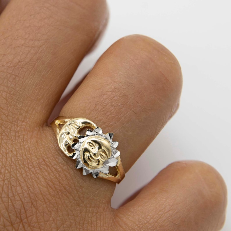 Moon & Sun Face Ring Personalized Gold Plated Engraved Ring 