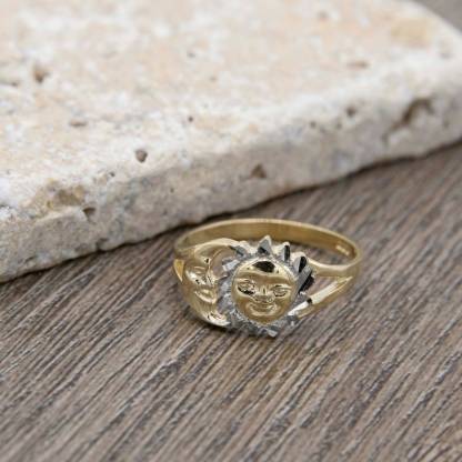 Moon & Sun Face Ring Personalized Gold Plated Engraved Ring 