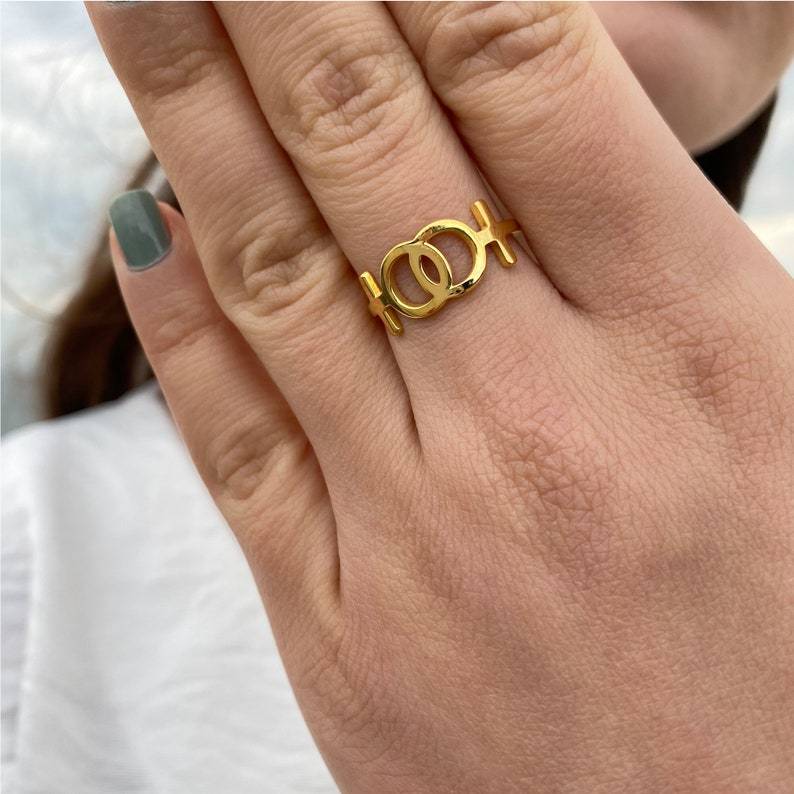 Lesbian Ring Gold Plated Personalized Engraved Ring LGBT Pride Ring