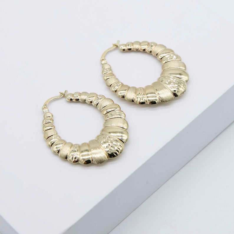 Graduated Diamond Cut Bamboo Earrings Gold Plated Stud Earrings