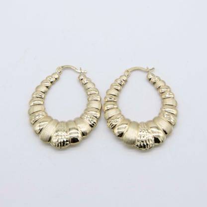 Graduated Diamond Cut Bamboo Earrings Gold Plated Stud Earrings