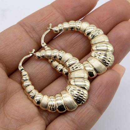 Graduated Diamond Cut Bamboo Earrings Gold Plated Stud Earrings