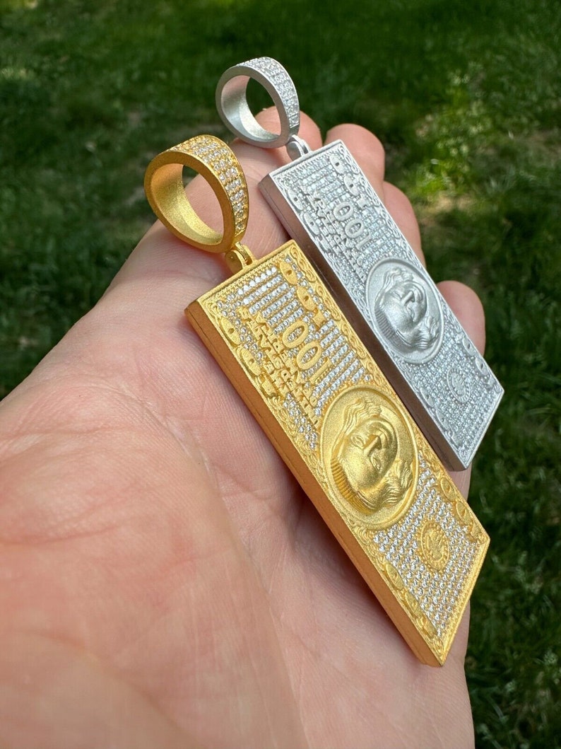 Iced Hundred Dollar Bill Benjamins Money Pendant Hip Hop Necklace