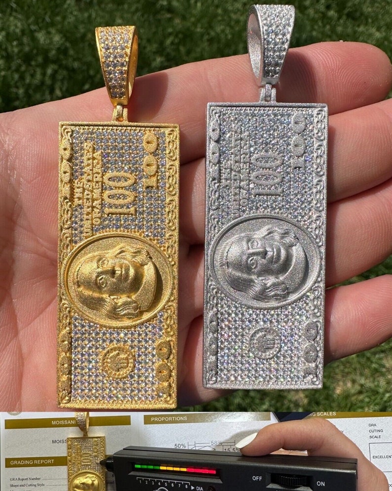 Iced Hundred Dollar Bill Benjamins Money Pendant Hip Hop Necklace