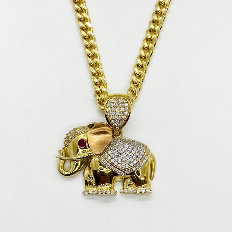 Elephant Motif Lucky Animal CZ Pendant Gold Plated Charm Necklace