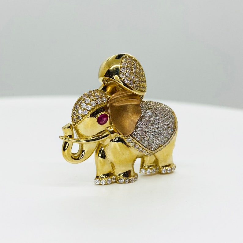 Elephant Motif Lucky Animal CZ Pendant Gold Plated Charm Necklace