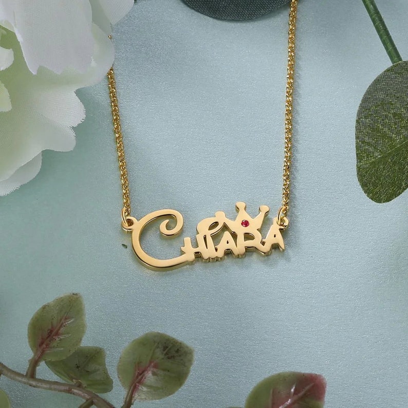 Personalized Crown Name Necklace With Birthstone