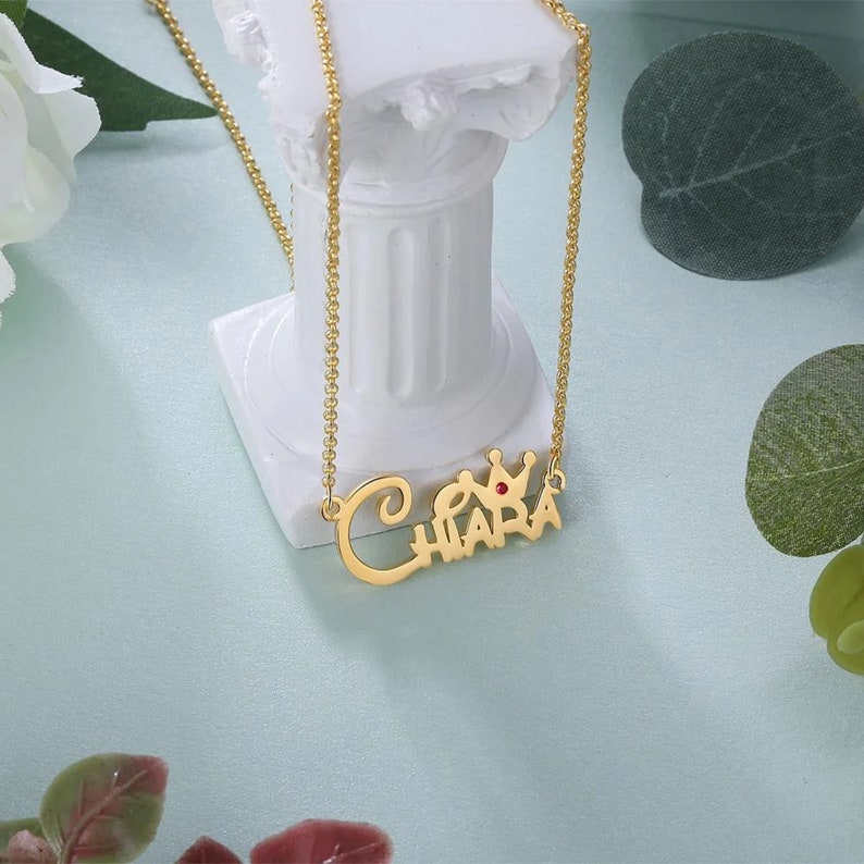 Personalized Crown Name Necklace With Birthstone