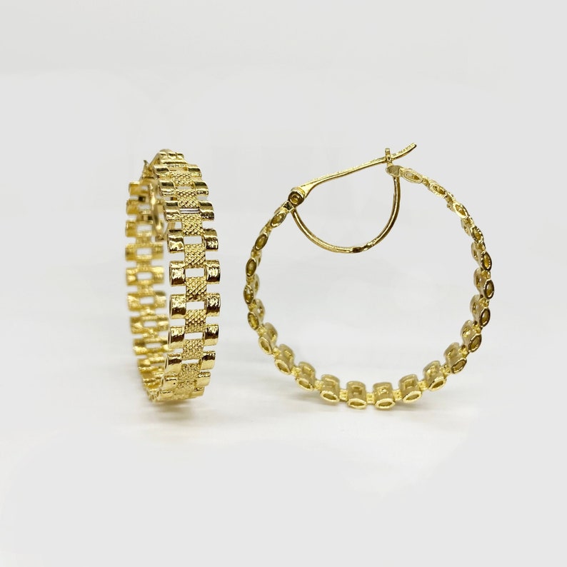 Rolex Style Gold Plated Round Circle Hoop Earrings