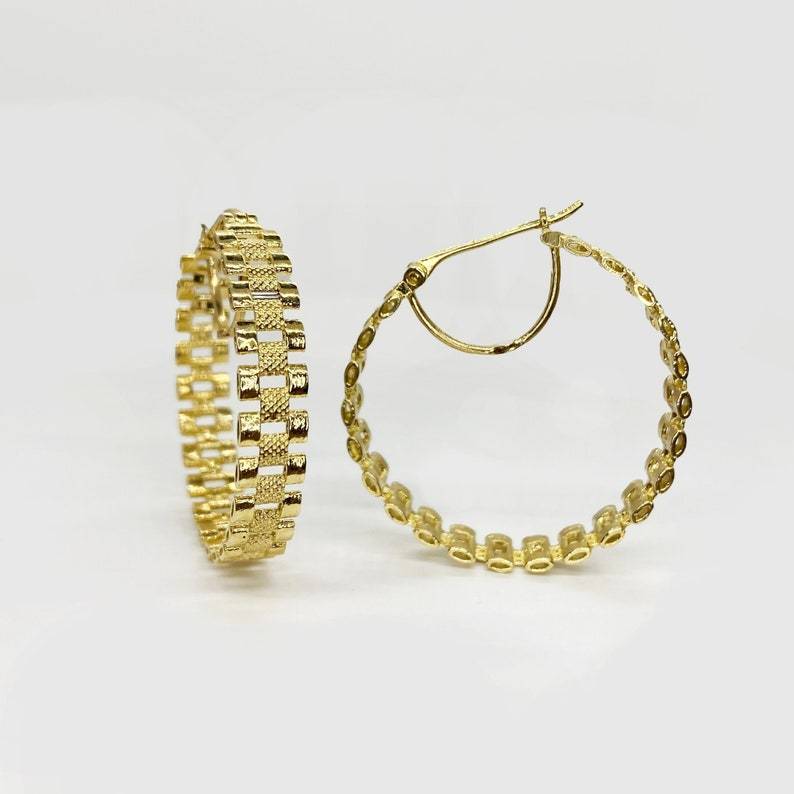Rolex Style Gold Plated Round Circle Hoop Earrings
