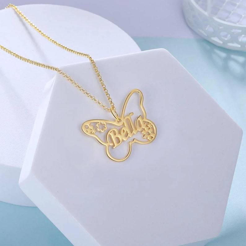 Custom Butterfly Name Necklace Gold Plated Personalized Name Necklace