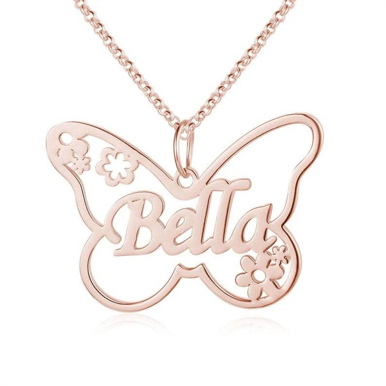 Custom Butterfly Name Necklace Gold Plated Personalized Name Necklace