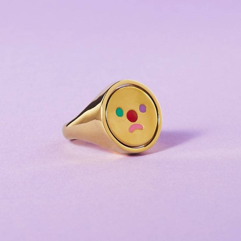 Happy Sad Spinner Ring Gold Plated Personalized Engraved Ring