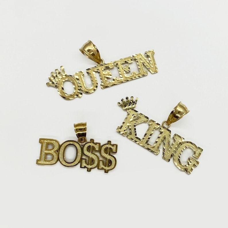 Gold King Crown Word Charm Pendant Custom Name Necklace