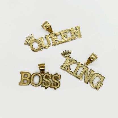 Gold King Crown Word Charm Pendant Custom Name Necklace