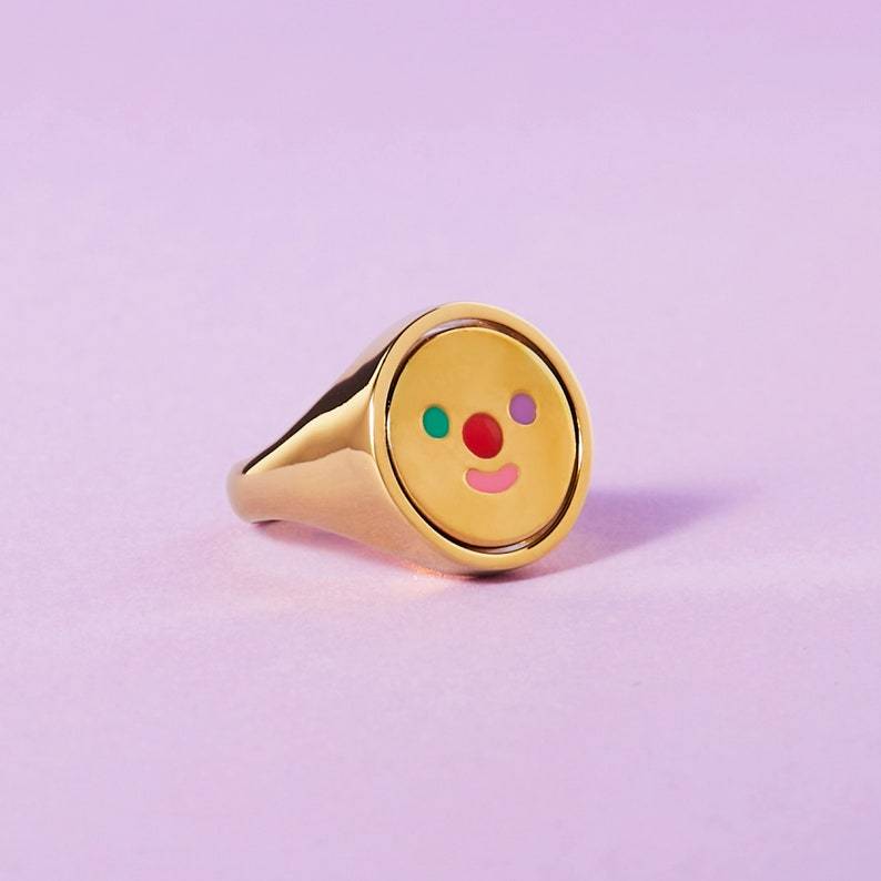 Happy Sad Spinner Ring Gold Plated Personalized Engraved Ring