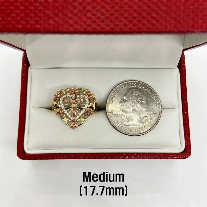 Jesus Christ Cross Crucifix Crucifixion Rose Heart CZ Ring Personalized Engraved Ring 