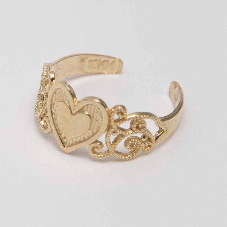 Heart Toe Ring with Milgrain Detailing Gold Plated Ring