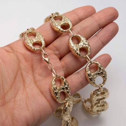 19mm Puffed Mariner Anchor Nugget Textured Chain Necklace