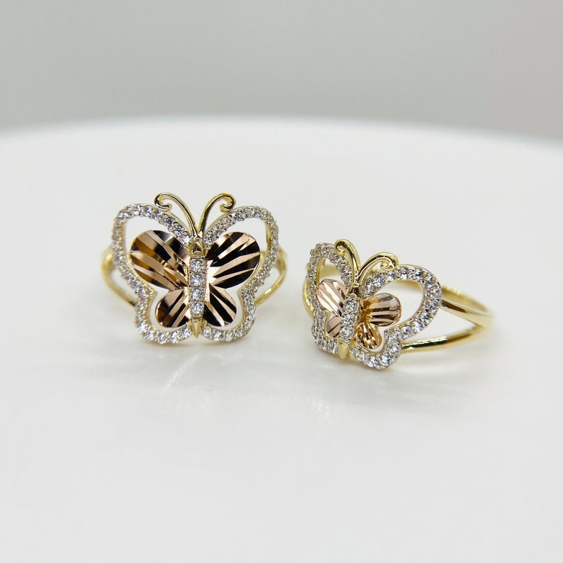 Butterfly Tri Color Rose White CZ Beautiful Ring Personalized Engraved Ring