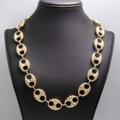 19mm Puffed Mariner Anchor Nugget Textured Chain Necklace