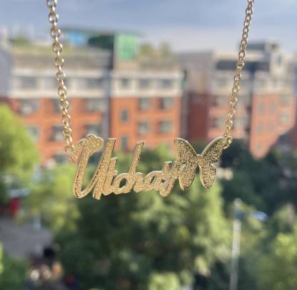 Frosted Butterfly Bling Nameplated Peronalized Name Necklace