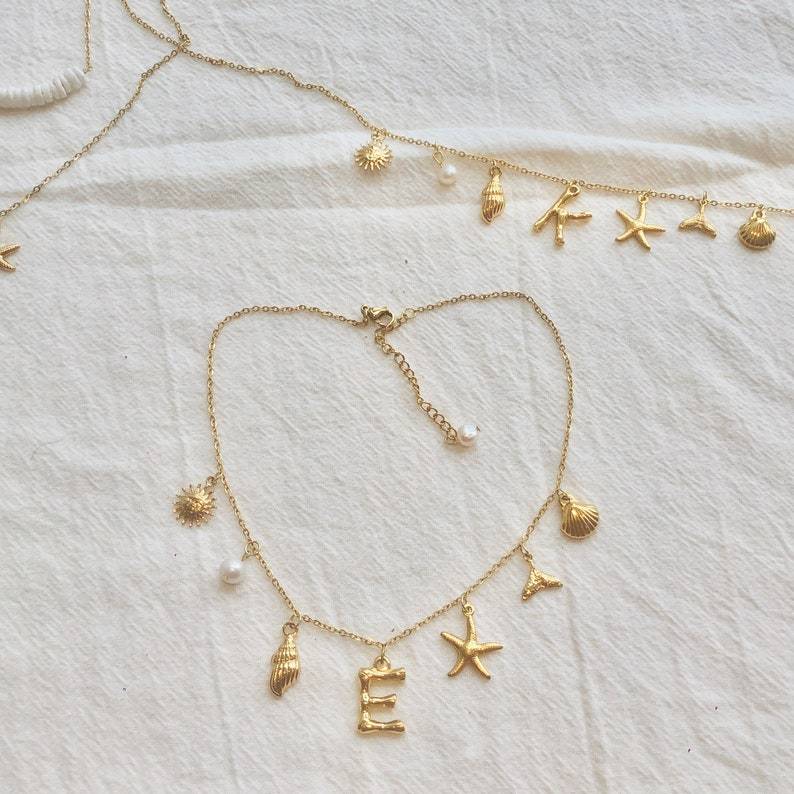 Sea Creatures Pendant Necklace Gold Plated Custom Engraved Necklace