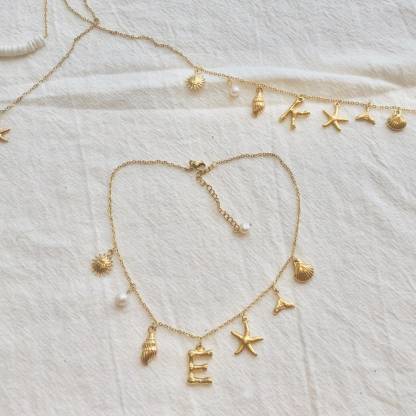 Sea Creatures Pendant Necklace Gold Plated Custom Engraved Necklace