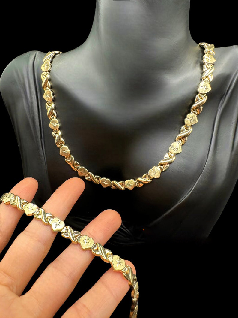 Heart XOXO Chain GOld Plated Classic Necklace And Bracelet