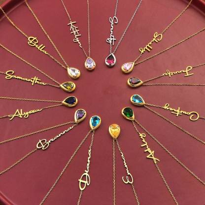 Gold Plated Birthstone Necklace Personalized Name Necklace