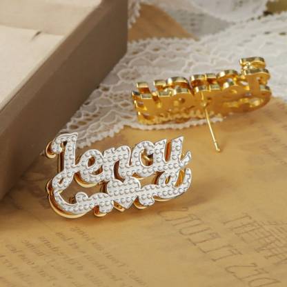 Double Plated Custom Earrings Two Tone Diamond Cut Name Earrings