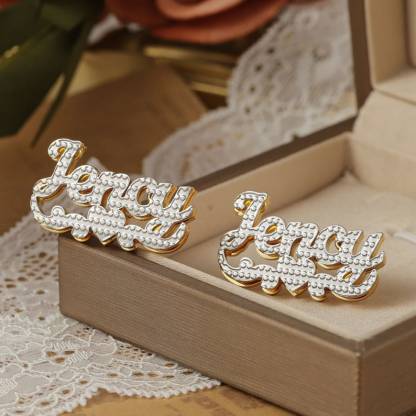 Double Plated Custom Earrings Two Tone Diamond Cut Name Earrings