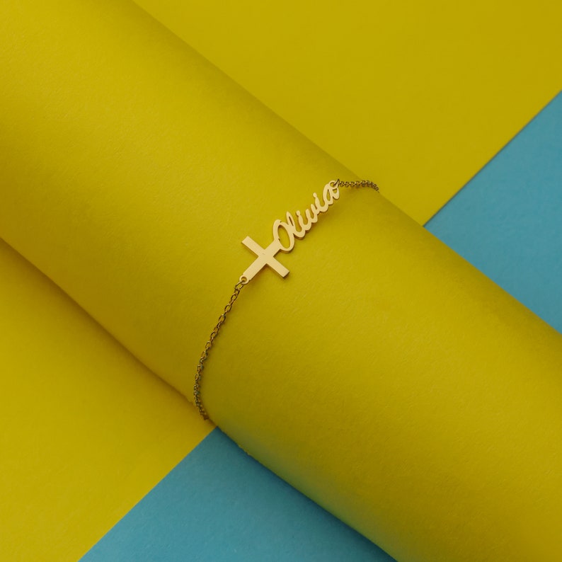 Cross Name Bracelet Personalized Name Bracelet Christian Gifts