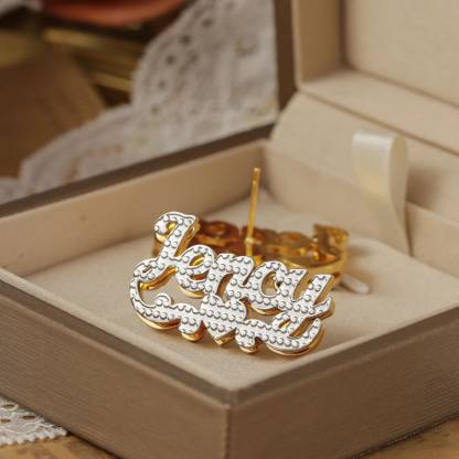 Double Plated Custom Earrings Two Tone Diamond Cut Name Earrings