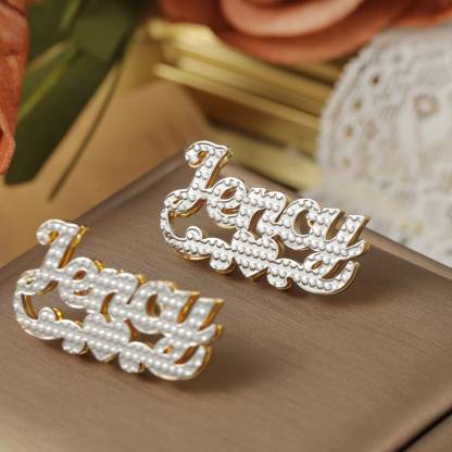 Double Plated Custom Earrings Two Tone Diamond Cut Name Earrings