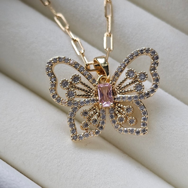 Butterfly Necklace Lock Chain Gold Plated Birthstone Necklace