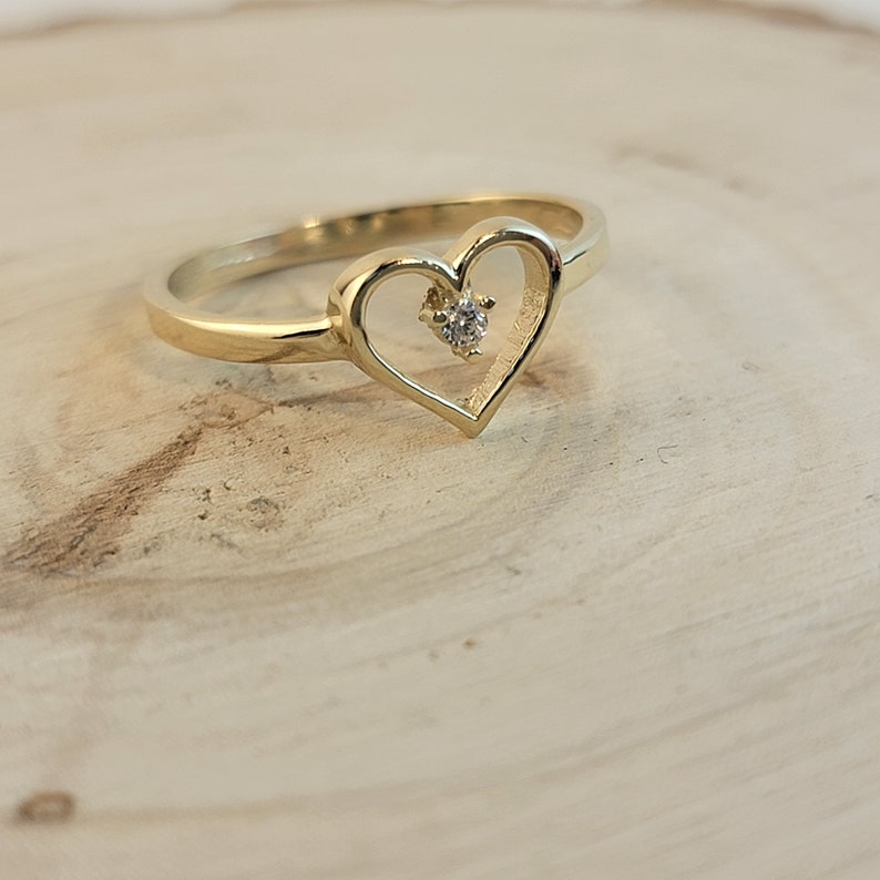 Gold Plated Heart Ring with Dainty Birthstone Personalized Engraved Ring