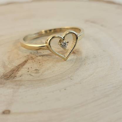 Gold Plated Heart Ring with Dainty Birthstone Personalized Engraved Ring