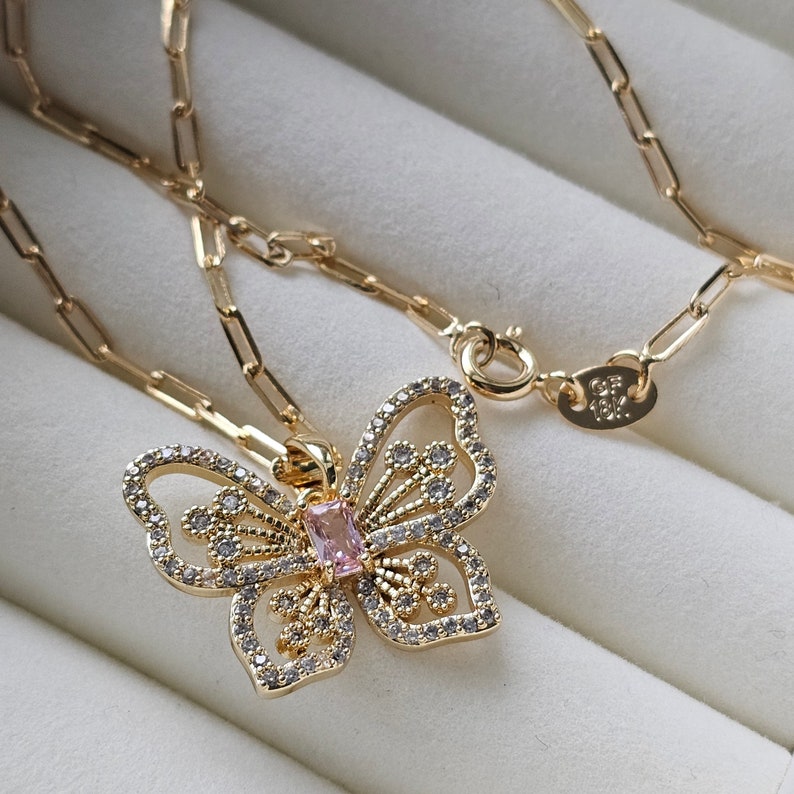Butterfly Necklace Lock Chain Gold Plated Birthstone Necklace
