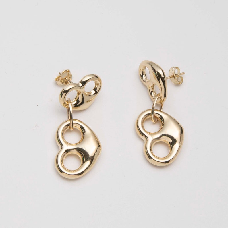 Puffed Heart Dangle Earrings Gold Plated Stud Earrings