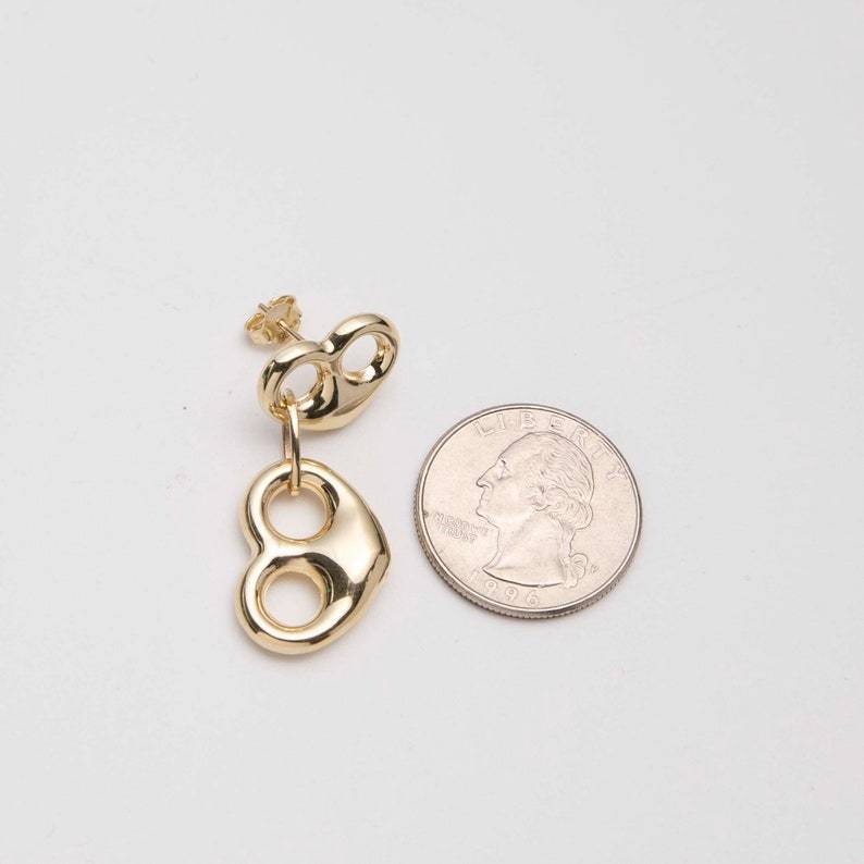 Puffed Heart Dangle Earrings Gold Plated Stud Earrings