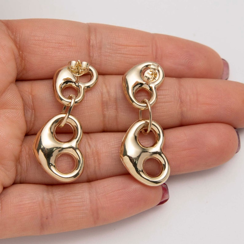 Puffed Heart Dangle Earrings Gold Plated Stud Earrings