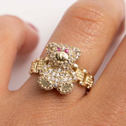 RX Watch Band Chain Bear Ring Custom Gold Plated Engraved Ring