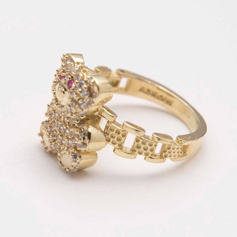 RX Watch Band Chain Bear Ring Custom Gold Plated Engraved Ring