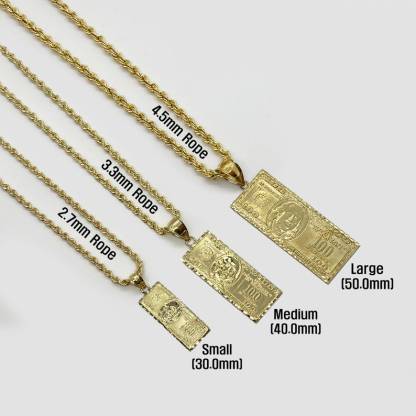 Gold Plated 100 Hundred Dollar Bill Necklace Money Luck Charm Pendant Necklace