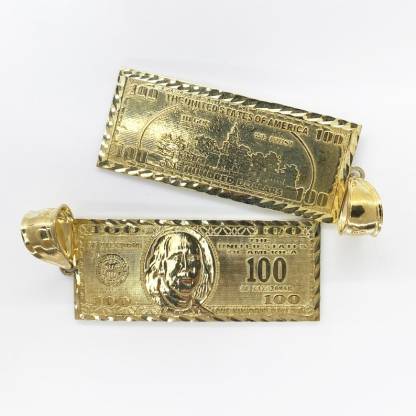 Gold Plated 100 Hundred Dollar Bill Necklace Money Luck Charm Pendant Necklace