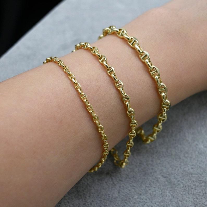 Puffed Mariner Chain Bracelet Gold Plated Bracelet