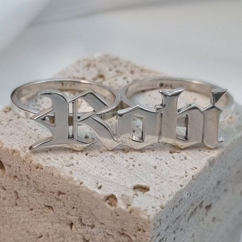 Two Finger Name Ring Old English Gold Plated Personalized Name Ring