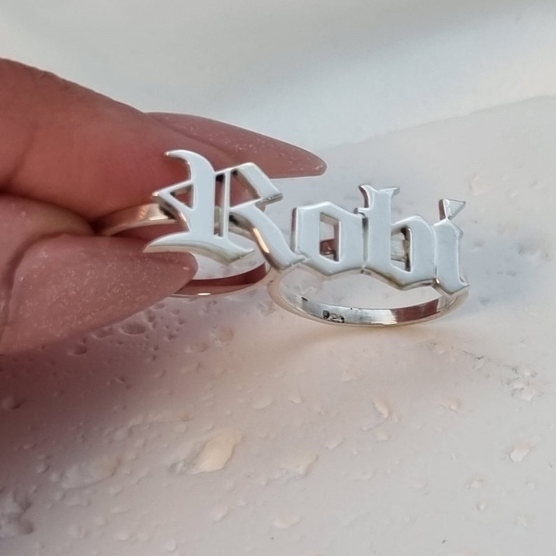 Two Finger Name Ring Old English Gold Plated Personalized Name Ring