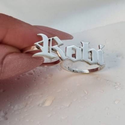 Two Finger Name Ring Old English Gold Plated Personalized Name Ring